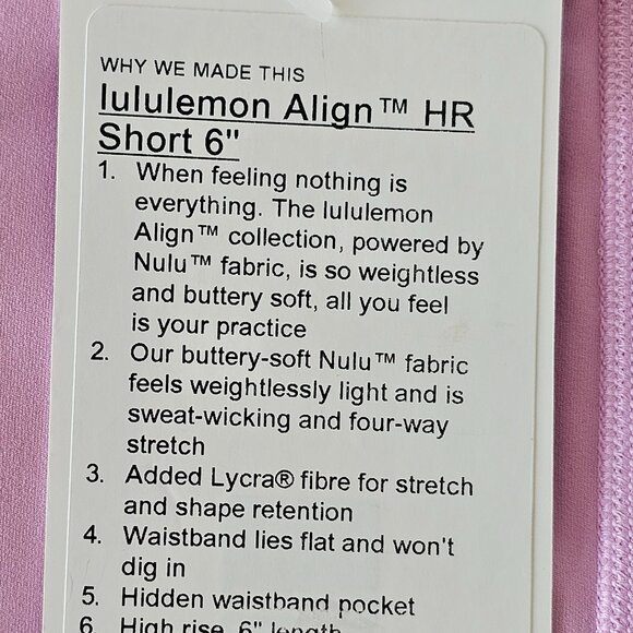NWT LULULEMON VITP Pink Buttery Soft Align High Rise 6" Shorts Size 6, 8 - Picture 10 of 10